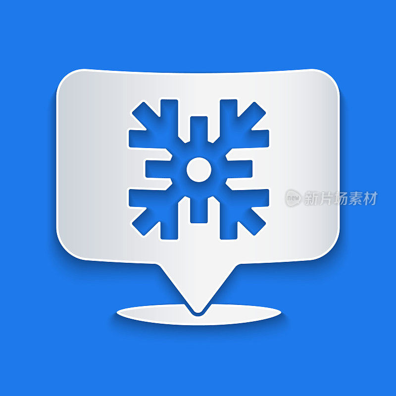 Paper cut Snowflake with speech bubble icon isolated on blue background. Merry Christmas and Happy New Year. Paper art style. Vector